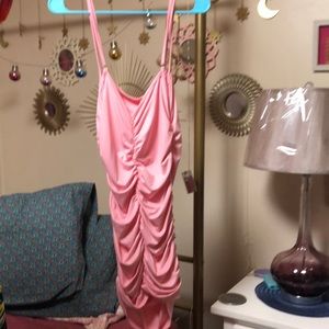 Adjustable strap, baby, pink, ruched, mini dress new without tags